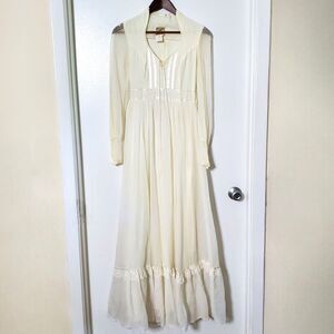 Vintage 70's Gunne Sax Dress Size Small Prairie Cream Maxi Tie Bodice Womens